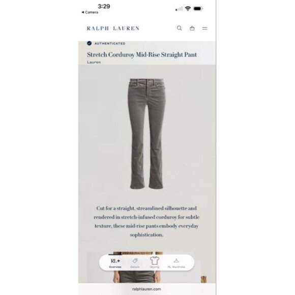 Lauren Ralph Lauren Stretch Mid-Rise Straight Leg Pants Grey Corduroy Size18 NWT - Picture 12 of 12